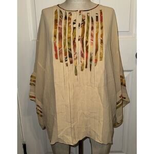 Sachin Babi For Ankasa 100%‎ Silk Cream Pleated Blouse Button Size M